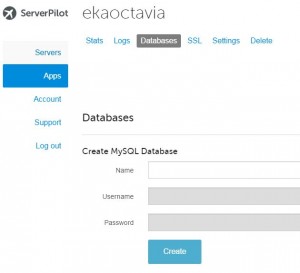create database di dashboard serverpilot