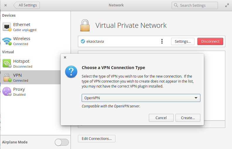 popup create openvpn