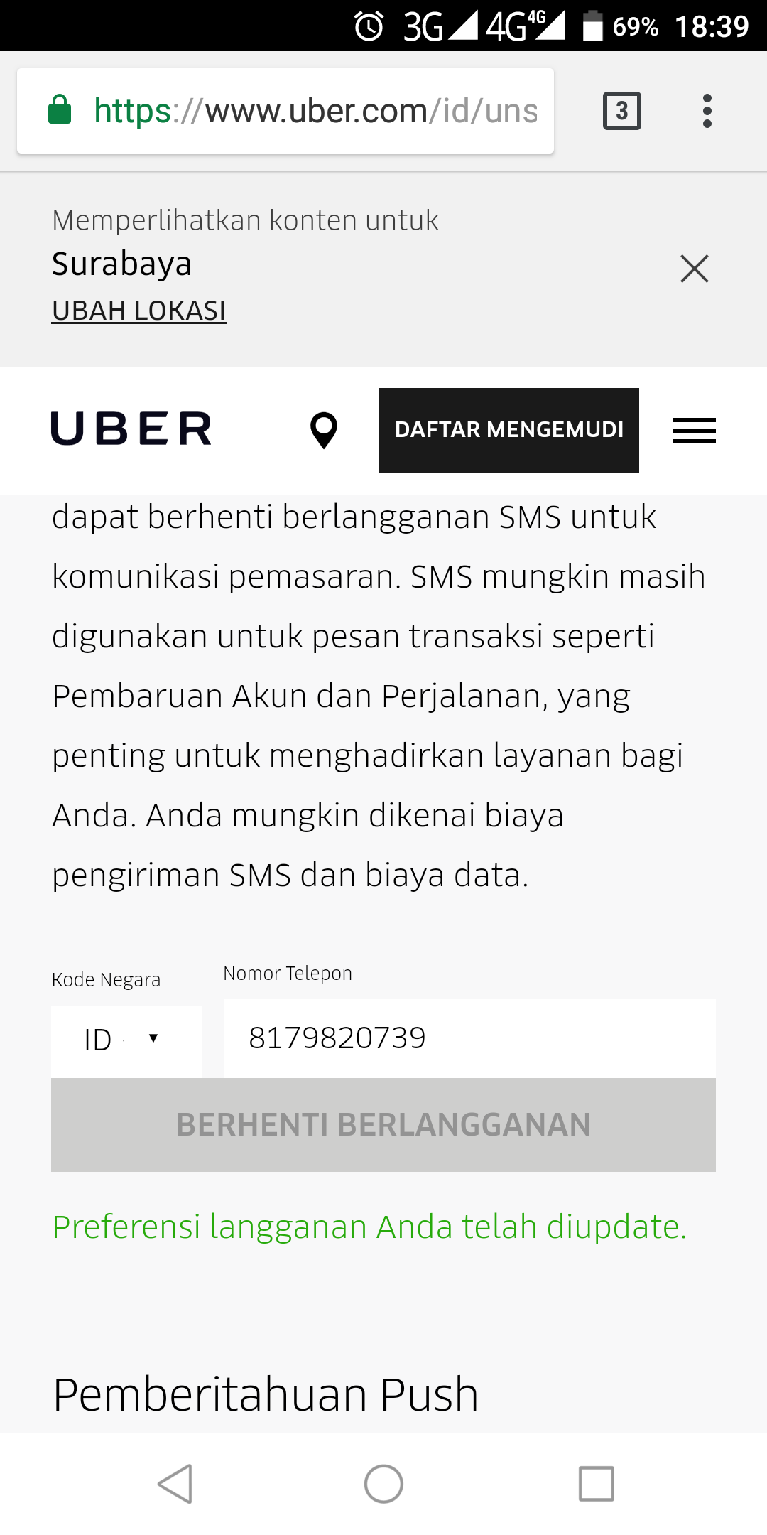 halaman unsubscribe uber