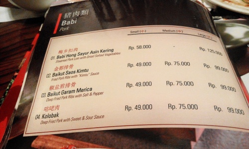 Menu babi