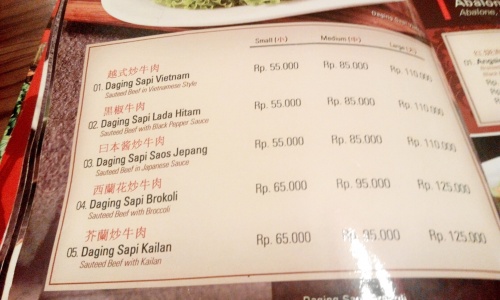 Menu daging sapi