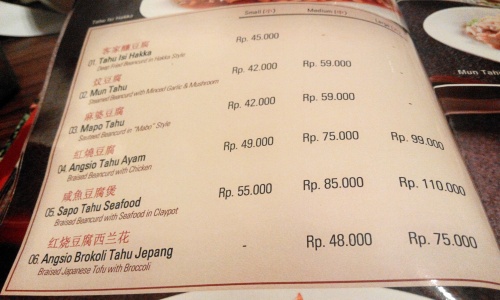 Menu tahu