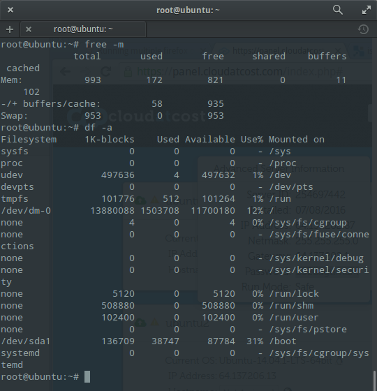 pemakaian ram dan harddisk space