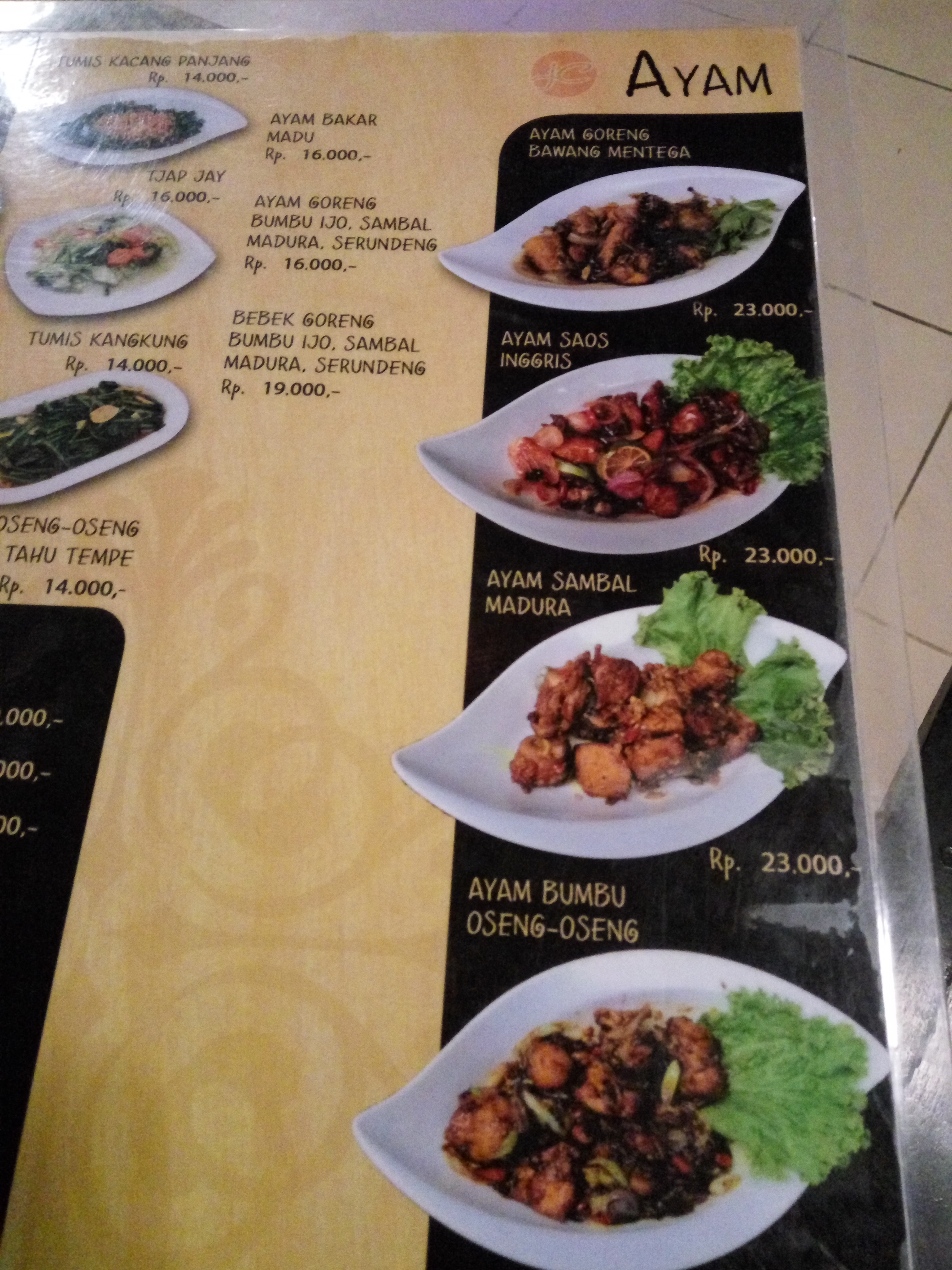 harga makanan jan cuo cok