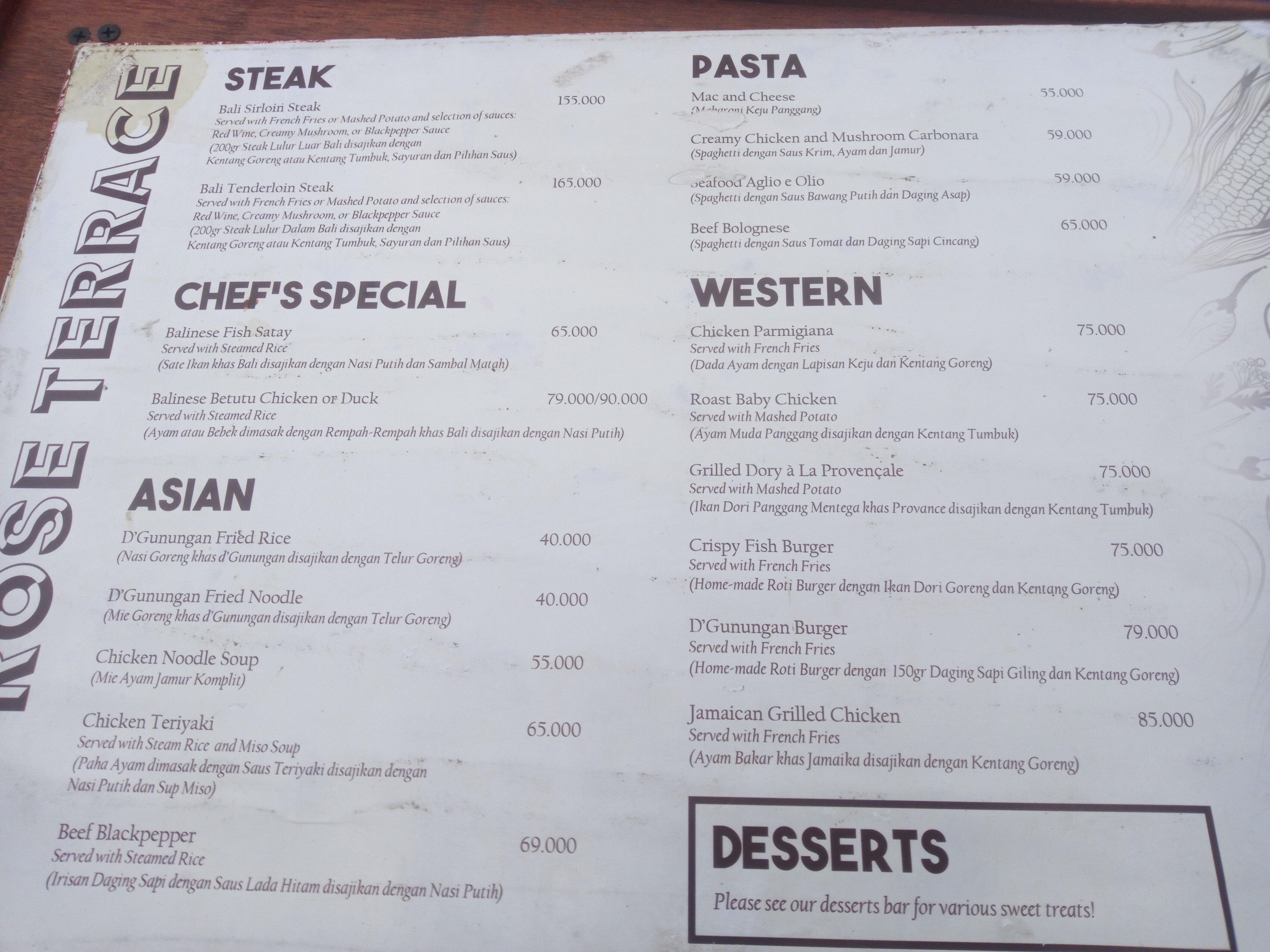 price list makanan