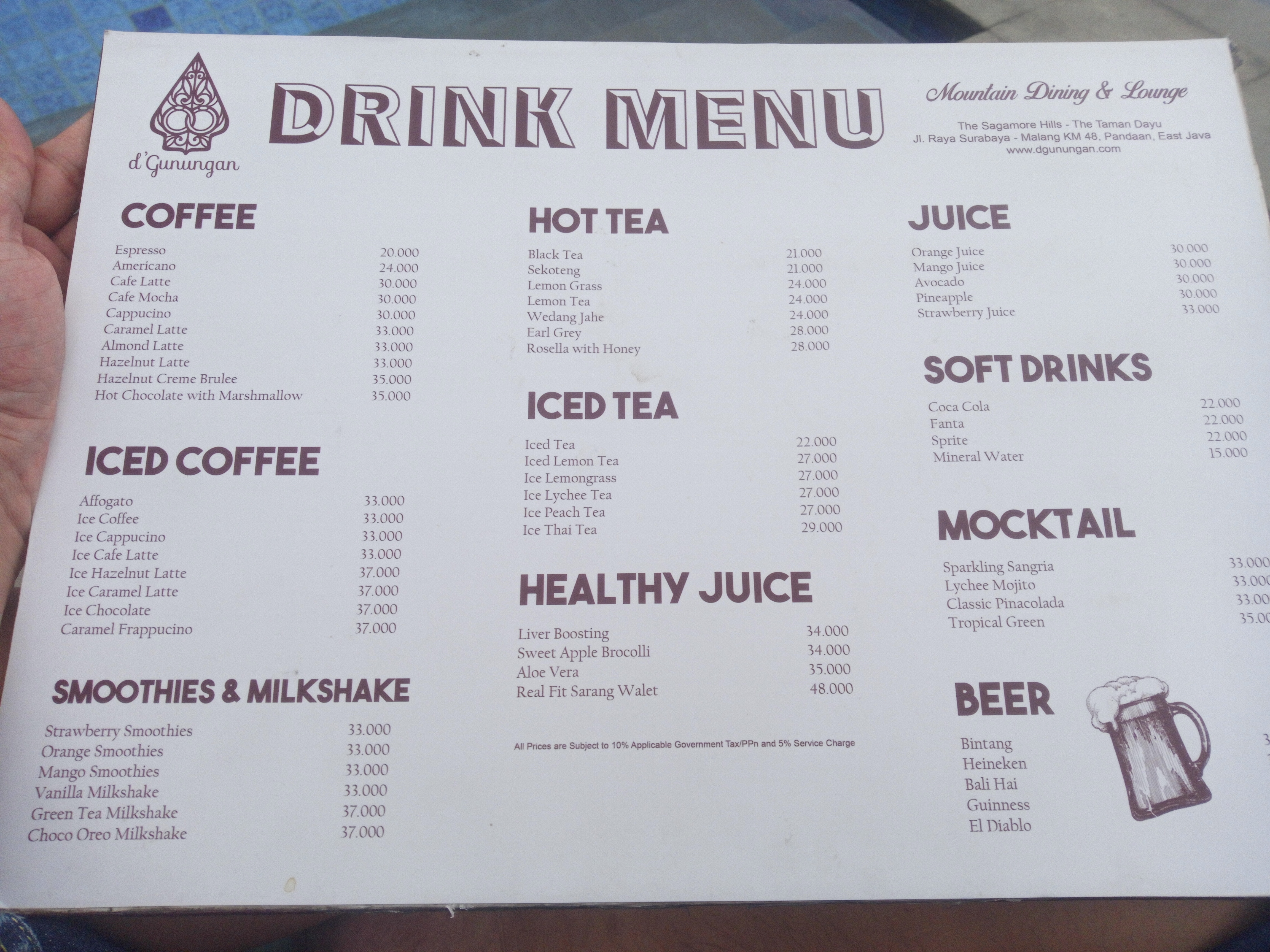 price list minuman