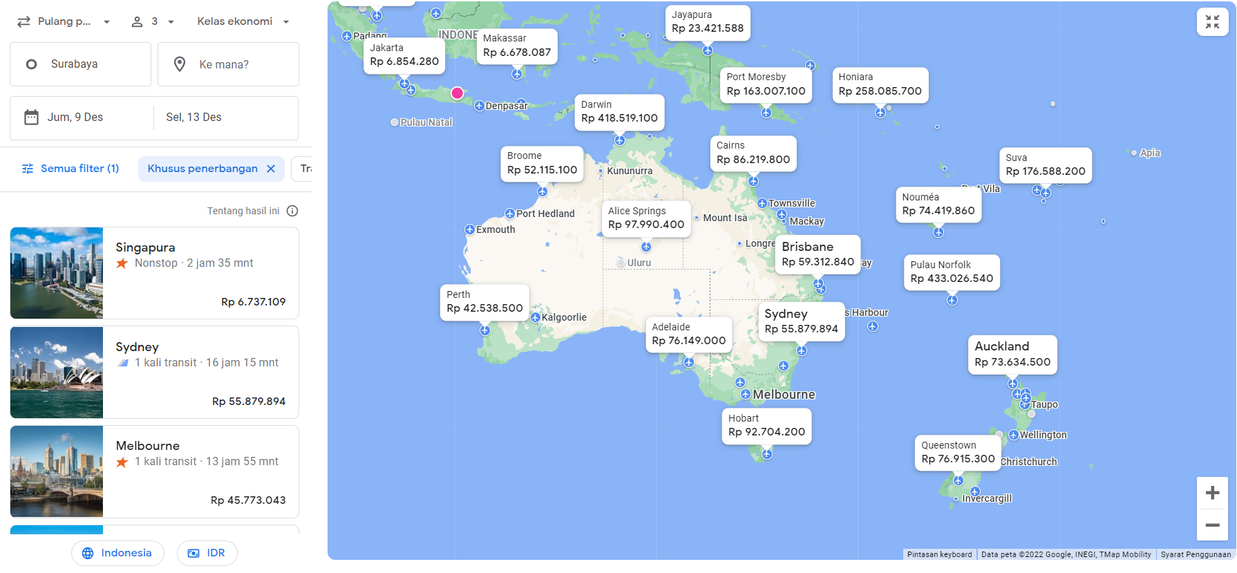 hasil pencarian tiket pesawat google flights